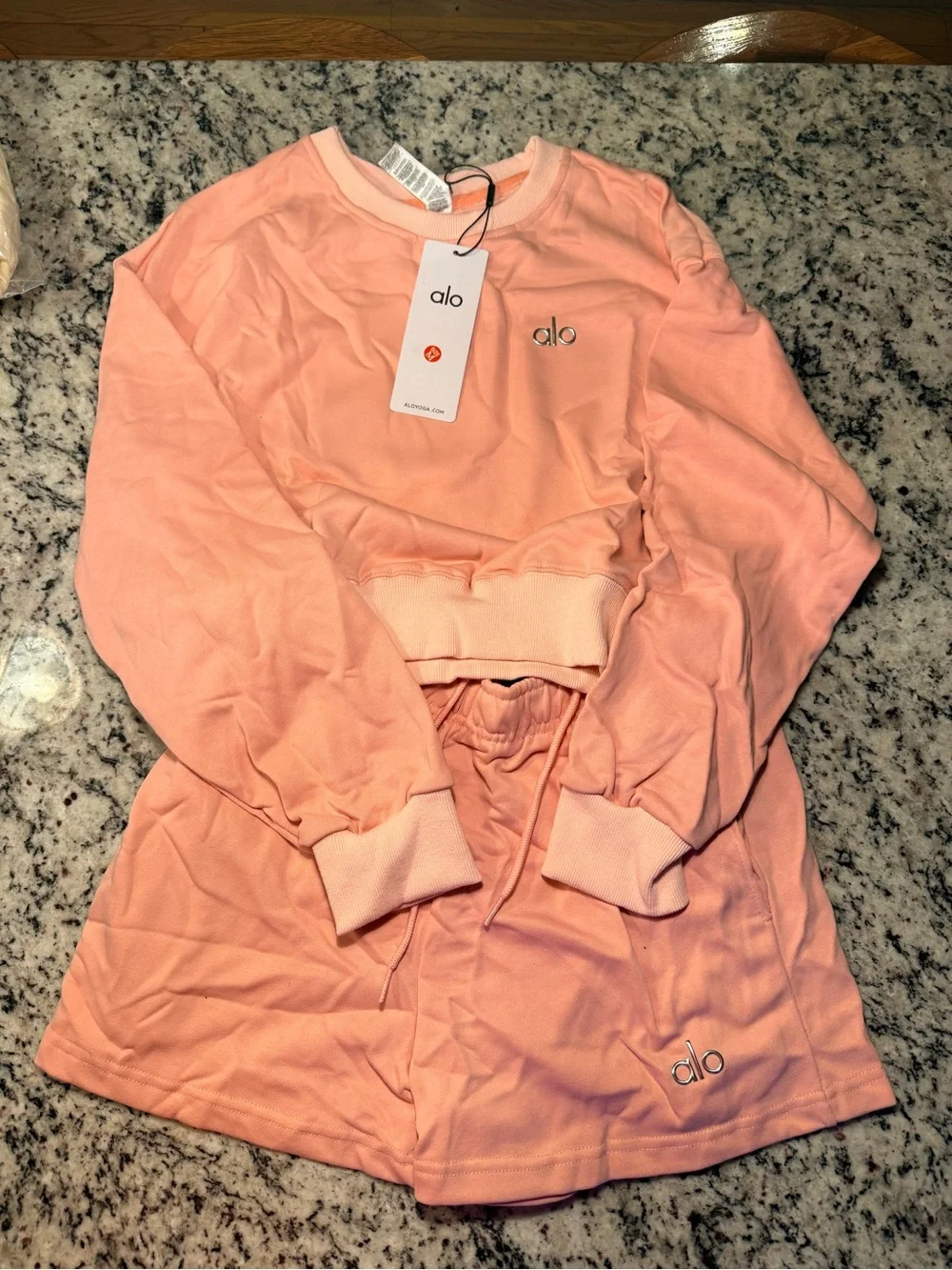 Alo Women's Pink Lounge Set - Soft Crew & Shorts